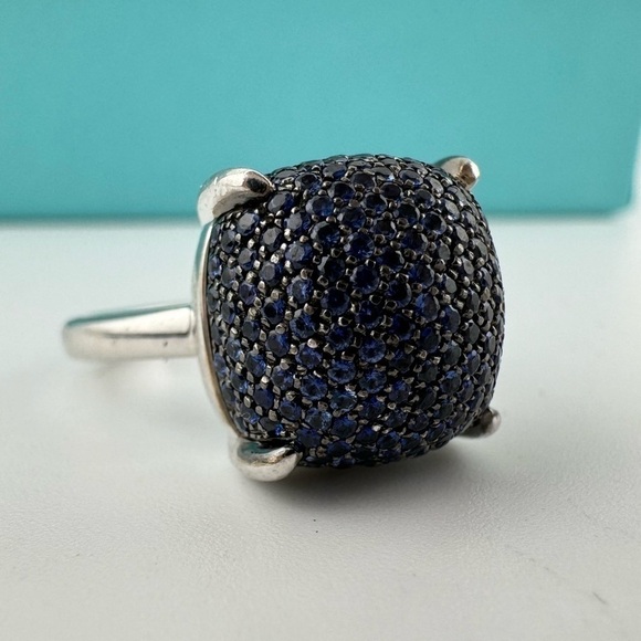 Tiffany & Co. Blue Sapphire Sugar Stack Ring 18k White Gold - Picture 3 of 14